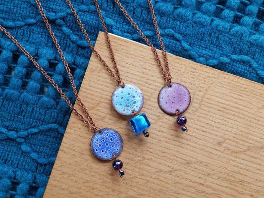 Ocean Necklace * Blue Green Glass * Copper Pendant*  Nautical Jewelry * Surfer Jewelry * Gifts for Women * One of a Kind Enamel Pendant