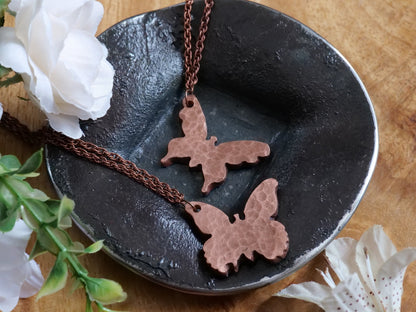 Forged Copper Butterfly Necklace * Hammered Butterfly Pendant * 7 Year Anniversary Gift * 7th Anniversary Gift for Her * Butterfly Jewelry