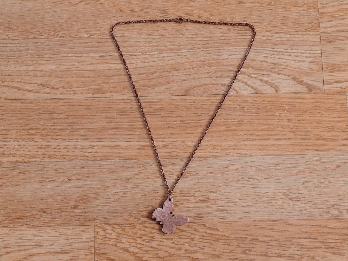 Forged Copper Butterfly Necklace * Hammered Butterfly Pendant * 7 Year Anniversary Gift * 7th Anniversary Gift for Her * Butterfly Jewelry