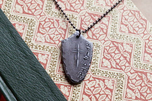 Shield of Faith Pendant* Hammered Shield Pendant * Christian Gift for Men or Women * Forged Armor of God Necklace * Ephesians 6:10-18 Verse