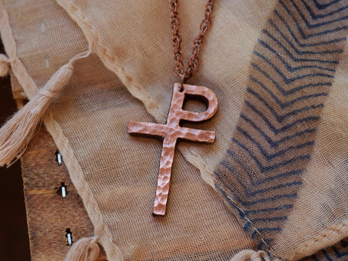 Hand Forged Copper Monogrammatic Cross * Tau-Rho Cross Pendant 