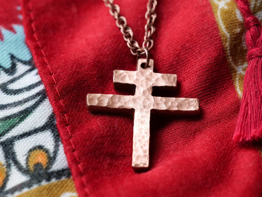 Hand Forged Copper Patriarchal Cross Necklace * Cross of Lorraine Necklace * Gift for Men or Women * Double Cross Necklace * Slovak Cross