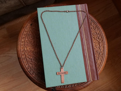 Cross Necklace with Name * Christian Gift for Women & for Men * Personalized Cross Necklace for Men * Copper Cross Pendant