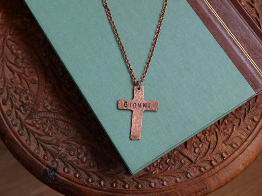 Cross Necklace with Name * Christian Gift for Women & for Men * Personalized Cross Necklace for Men * Copper Cross Pendant