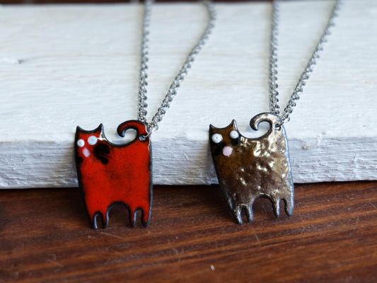 Enameled Cat Necklace * Cat Lovers Gift * Cat Lady Gifts * Cat Necklaces for Women * Cute Kitty Pendant * Cat Kitty Necklace for Girls
