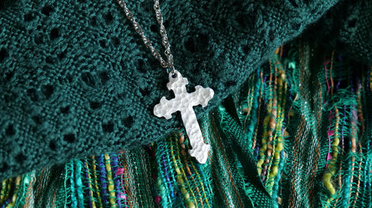 Forged Fleur De Lis Cross Necklace * Hand Forged Aluminum Cross * Hammered Cross Pendant * Christian Gift for Men or Women Aluminum Jewelry