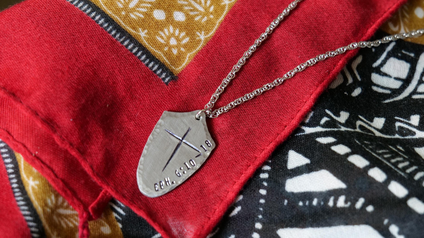 Shield of Faith Pendant* Hammered Shield Pendant * Christian Gift for Men or Women * Forged Armor of God Necklace * Ephesians 6:10-18 Verse