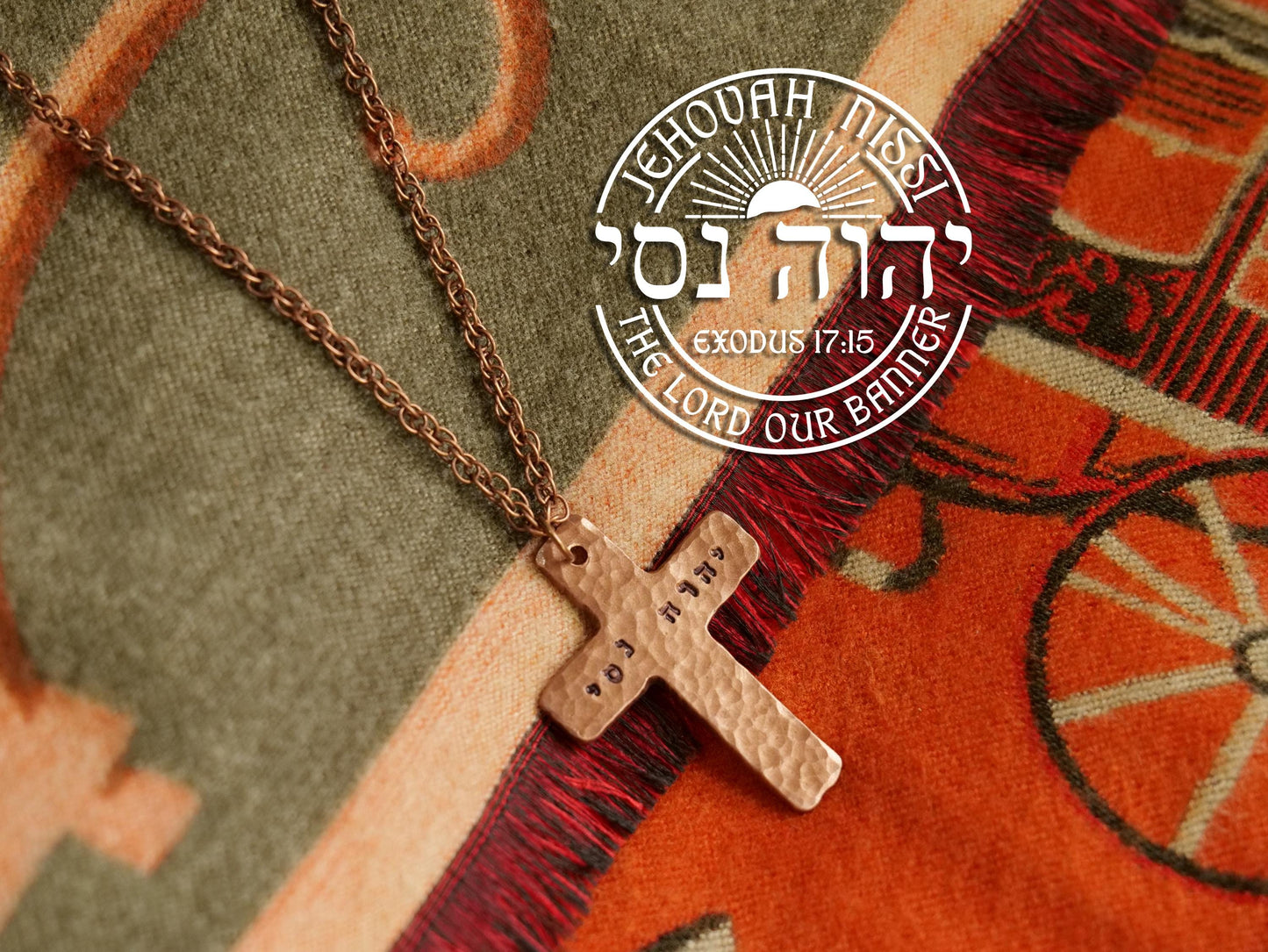 Cross Jehovah Nissi Necklace * Christian Gift for Women & for Men * Hebrew Pendants * Copper Cross Pendant * Names of God שרשרת יהוה ניסי