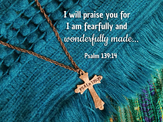 Psalm 139:14 Necklace * Fearfully and Wonderfully Made Necklace * Bible Verse Gifts * Christian Cross Jewelry for Men for Women of Faith