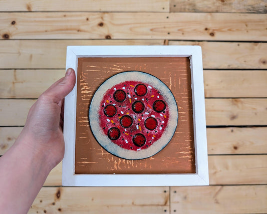 Hand Enameled Copper Pizza Wall Art * Comfort Food Wall Hanging * Pizza in Box Decoration * Foodie Wall Art Handmade