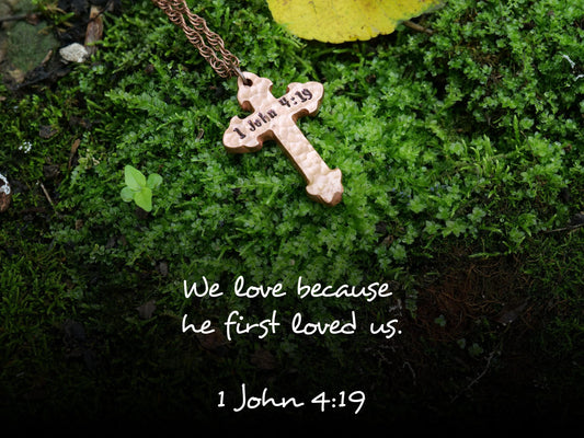 1 John 4:19 Necklace * He First Loved Us Necklace * Bible Verse Gifts * Christian Cross Jewelry for Men for Women * 1 John 4 19 Pendant