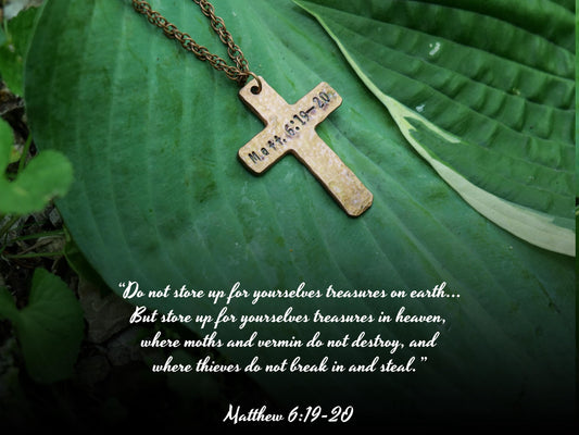Matthew 6:19-20 Necklace * Store Up Your Treasures in Heaven Necklace * Bible Verse Gifts * Christian Cross Jewelry for Men for Women
