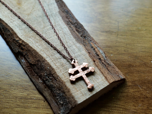 Hand Forged Copper Patriarchal Cross Necklace * Cross of Lorraine Necklace * Gift for Men or Women * Double Cross Necklace * Slovak Cross