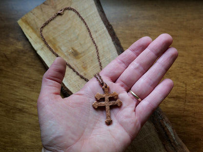 Hand Forged Copper Patriarchal Cross Necklace * Cross of Lorraine Necklace * Gift for Men or Women * Double Cross Necklace * Slovak Cross
