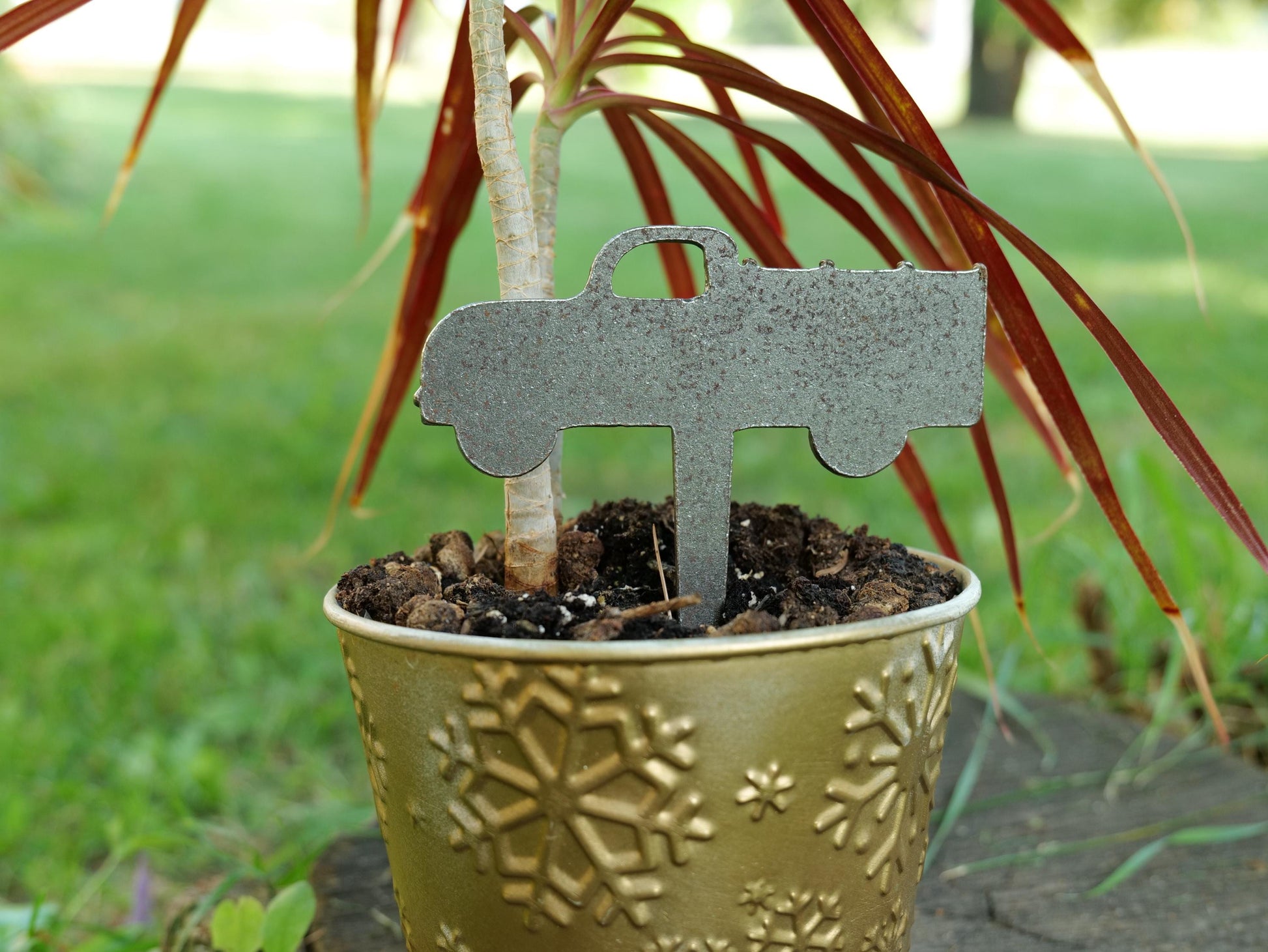 decorative house plant stakes Truck Metal Planter Decoration * Garden Stake * House Plant Decorations* Outdoor Stake Decorations * Fairy Garden Accessories * Plant