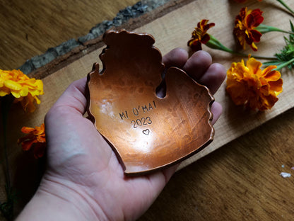 Personalized Hand Forged Copper Michigan Trinket Dish * Michigan Decor * Michigan Gifts * Michigan Bowl *  7 Year Anniversary Gift