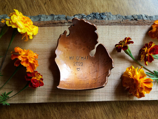 Personalized Hand Forged Copper Michigan Trinket Dish * Michigan Decor * Michigan Gifts * Michigan Bowl *  7 Year Anniversary Gift