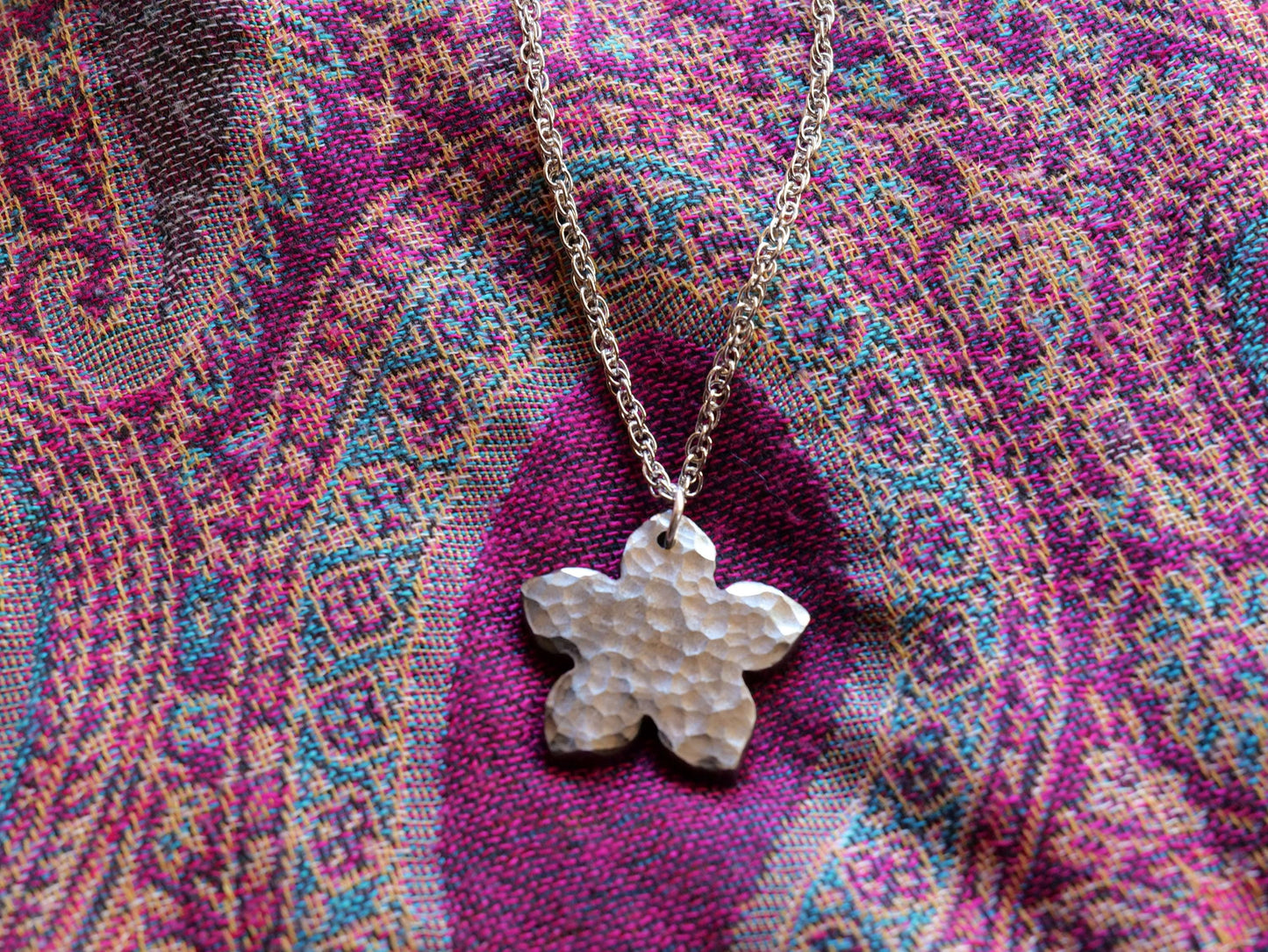 Hand Forged Flower Necklace * Hammered Rose Pendant * Gift for Men or Women * Forged Steel Necklace * Handmade Necklace