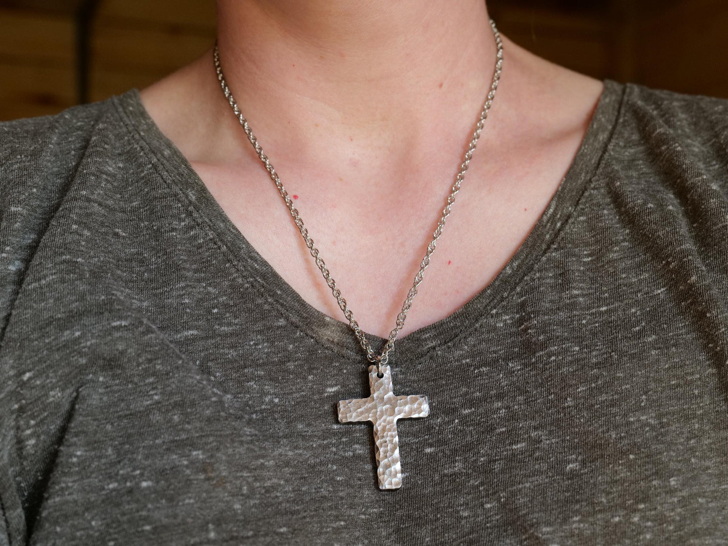 Hand Forged Basic Cross * Hammered Cross Pendant * Christian Gift for Men or Women * Forged Cross Necklace * Handmade Necklace Steel
