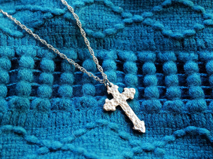 Hand Forged Fleur De Lis Cross * Hammered Cross Pendant * Christian Gift for Men or Women * Forged Cross Necklace * Handmade Steel Necklace