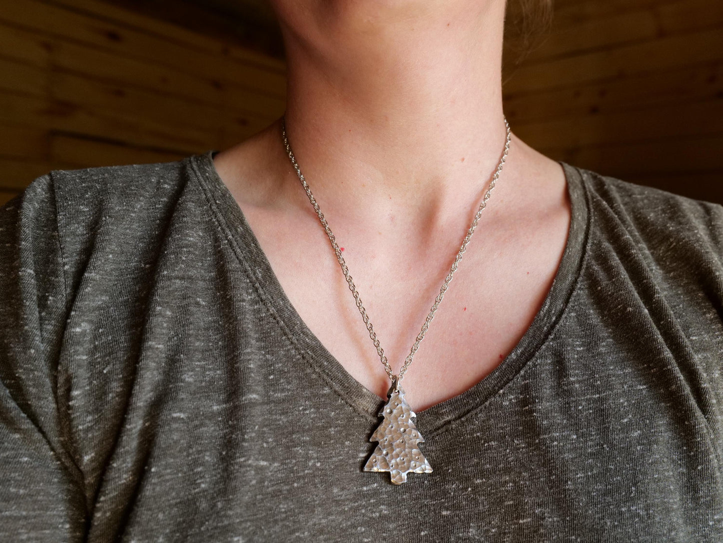 Hand Forged Christmas Tree Necklace * Hammered Holiday Pendant * Gift for Men or Women * Forged Steel Necklace * Handmade Necklace