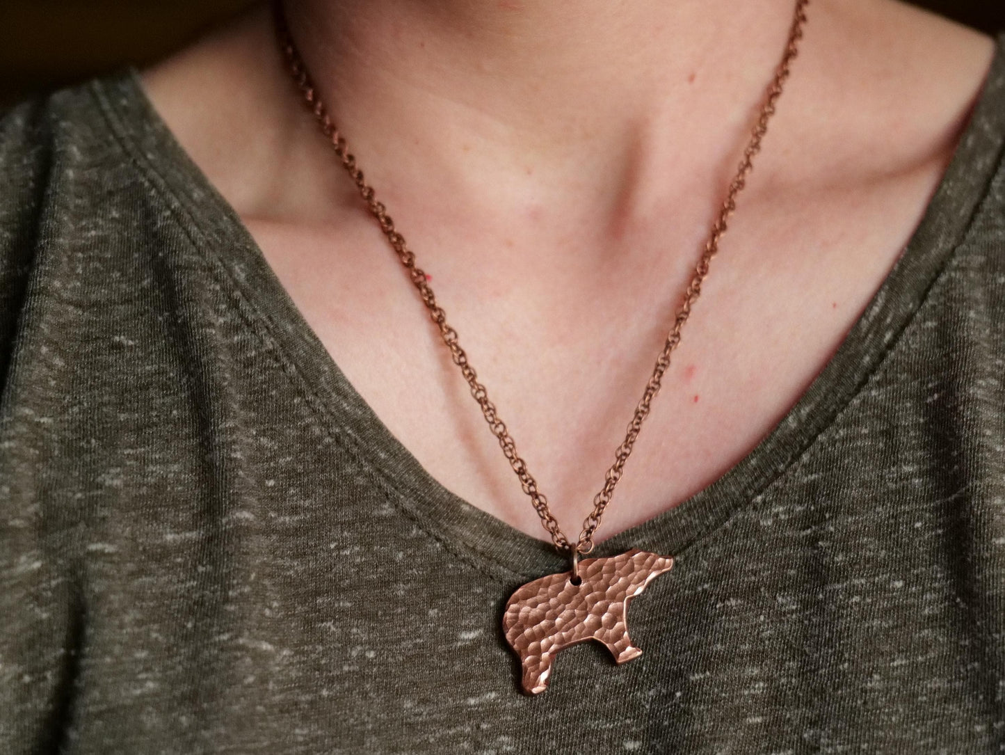 Copper Bear Necklace * Wildlife Pendant * Nature Jewelry for Men or for Women *Hammered Bear Necklace Gifts for Him or Her