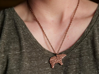 Copper Bear Necklace * Wildlife Pendant * Nature Jewelry for Men or for Women *Hammered Bear Necklace Gifts for Him or Her