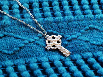 Hand Forged Steel Celtic Cross * Hammered Cross Pendant * Christian Gift for Men or Women * Forged Cross Necklace * Handmade Steel Necklace
