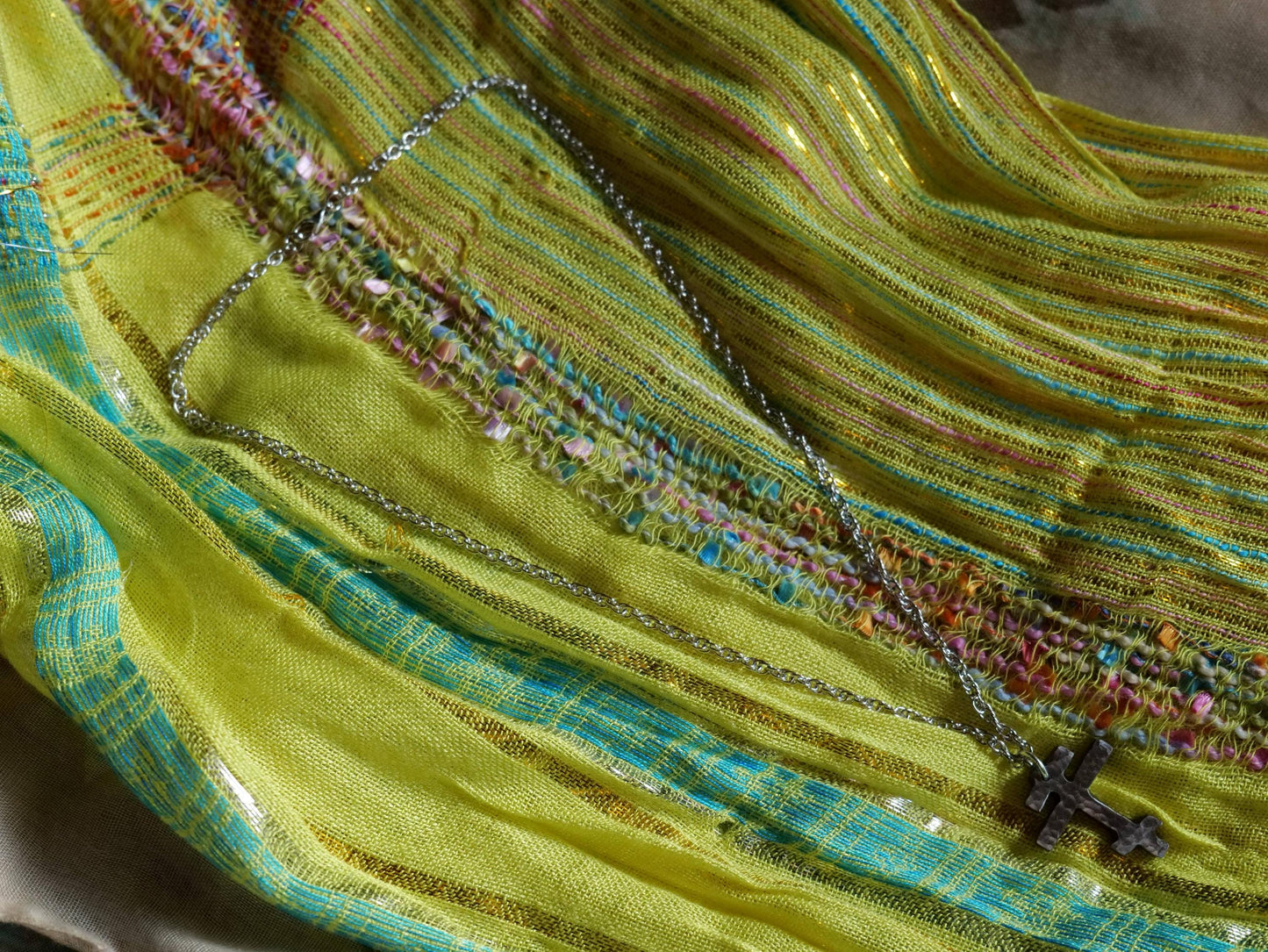 Forged Small Tri Bar Steel Cross Necklace * Hammered Orthodox Cross Pendant * Christian Gift for Men or Women * Forged Three Bar Cross