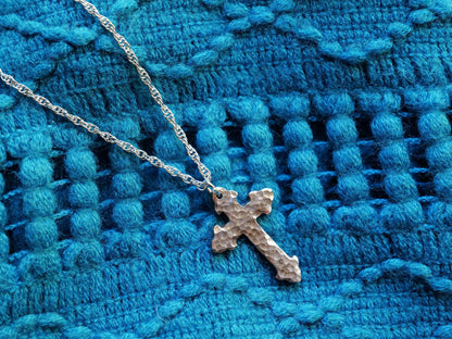 Hand Forged Fleur De Lis Cross * Hammered Cross Pendant * Christian Gift for Men or Women * Forged Cross Necklace * Handmade Steel Necklace