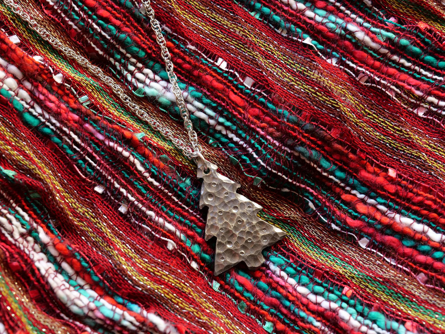 Hand Forged Christmas Tree Necklace * Hammered Holiday Pendant * Gift for Men or Women * Forged Steel Necklace * Handmade Necklace