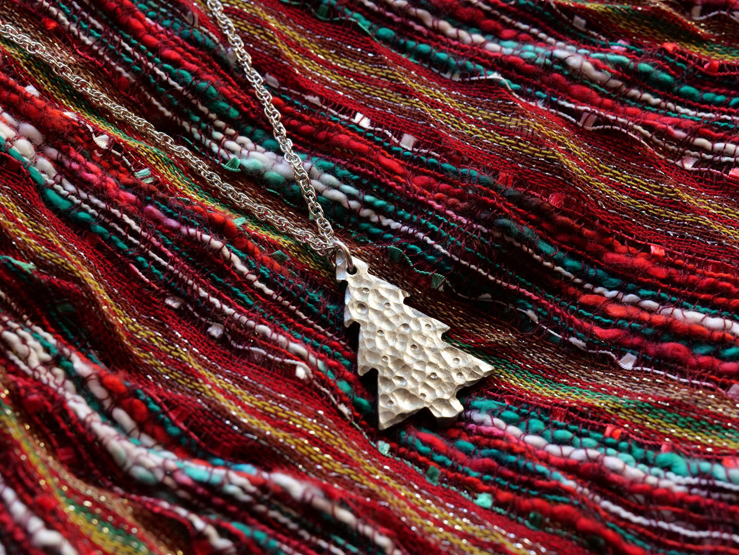 Hand Forged Christmas Tree Necklace * Hammered Holiday Pendant * Gift for Men or Women * Forged Steel Necklace * Handmade Necklace