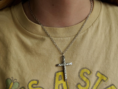 Hand Forged Steel Cross * Hammered Cross Pendant * Christian Gift for Men or Women * Forged Cross Necklace * Handmade Skinny Necklace