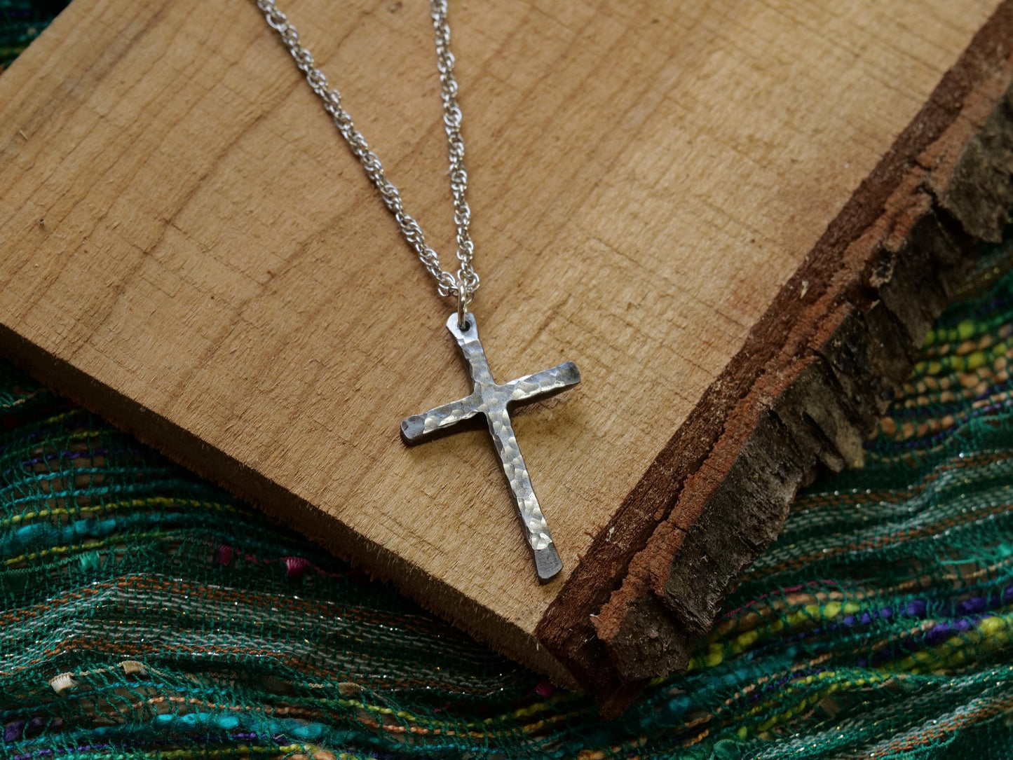 Hand Forged Steel Cross * Hammered Cross Pendant * Christian Gift for Men or Women * Forged Cross Necklace * Handmade Skinny Necklace