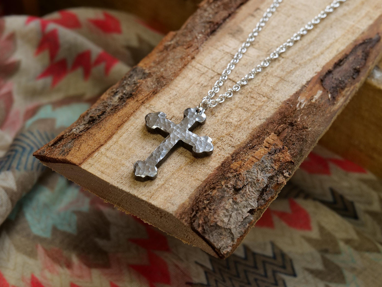 Hand Forged Steel Catholic Cross * Orthodox Cross Pendant * Gift for Men or Women * Forged Cross Necklace * Handmade Steel Necklace