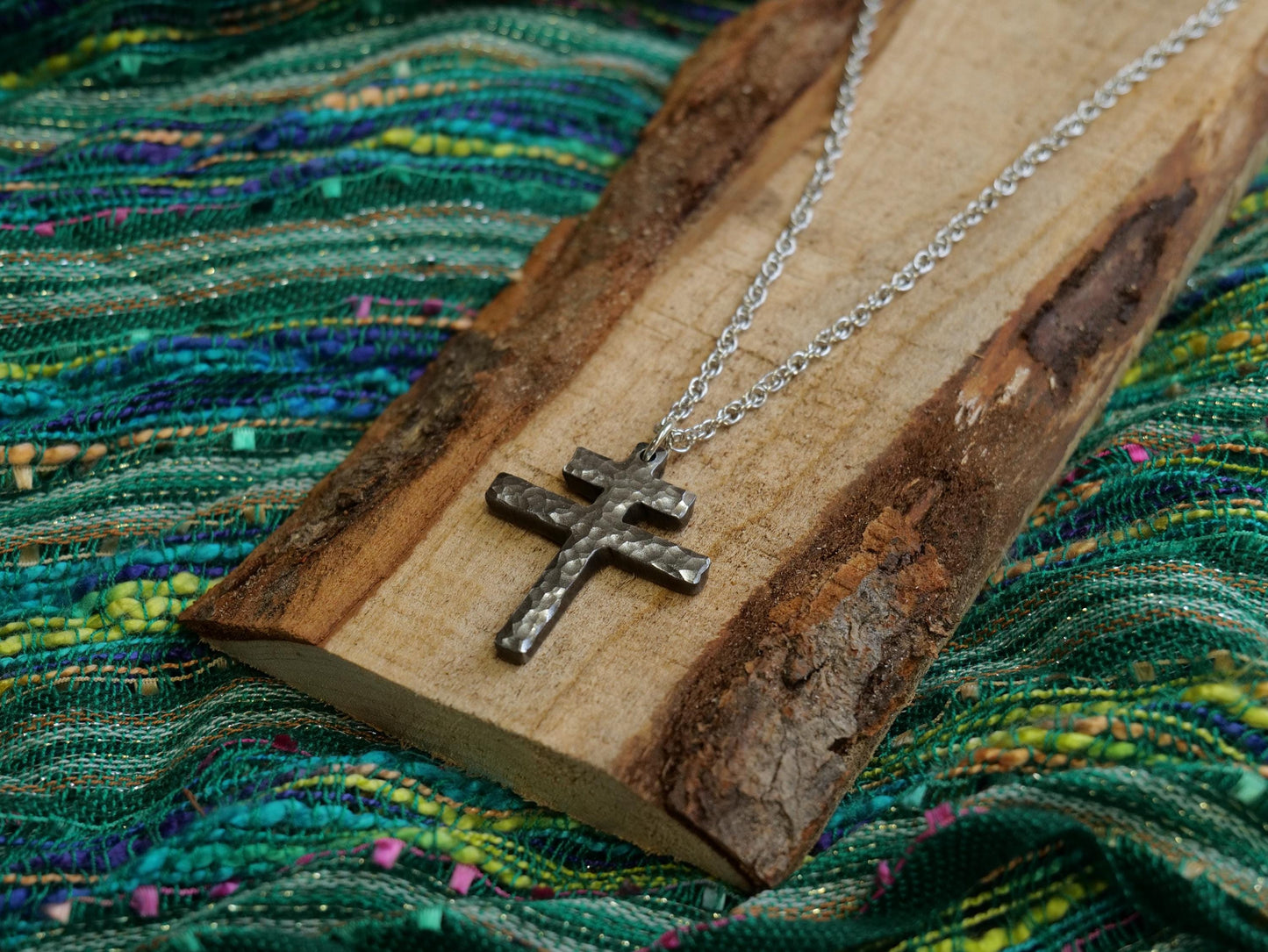 Hand Forged Steel Patriarchal Cross Necklace * Cross of Lorraine Necklace * Gift for Men or Women * Double Cross Necklace * Slovak Cross