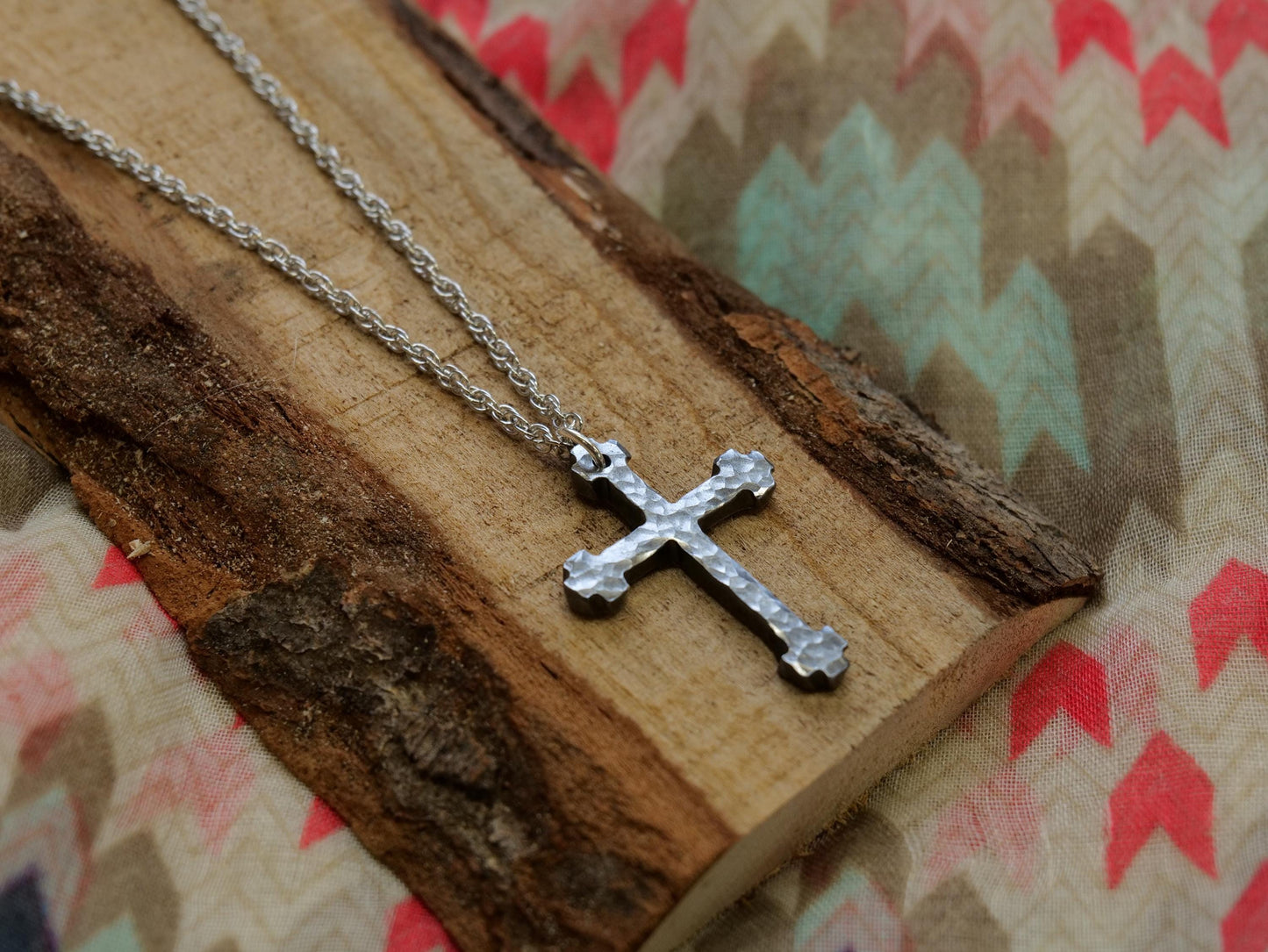 Hand Forged Steel Cross * Hammered Cross Pendant * Christian Gift for Men or Women * Forged Cross Necklace * Blocky Steel Necklace