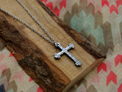 Hand Forged Steel Cross * Hammered Cross Pendant * Christian Gift for Men or Women * Forged Cross Necklace * Blocky Steel Necklace