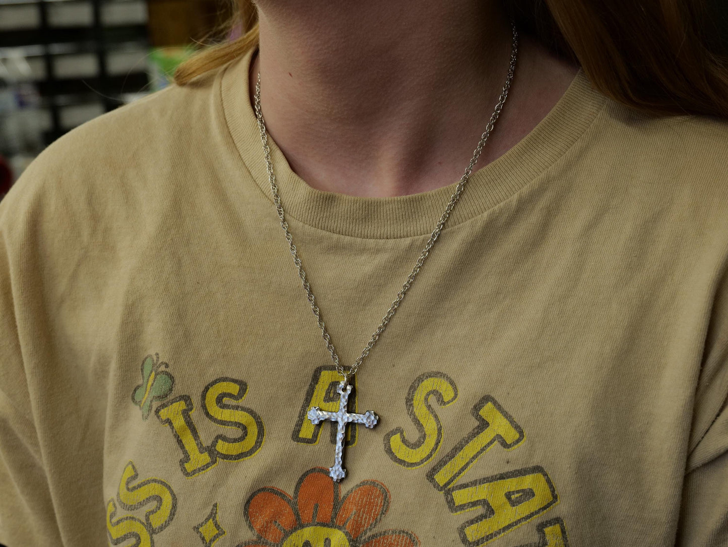 Hand Forged Steel Cross * Hammered Cross Pendant * Christian Gift for Men or Women * Forged Cross Necklace * Blocky Steel Necklace