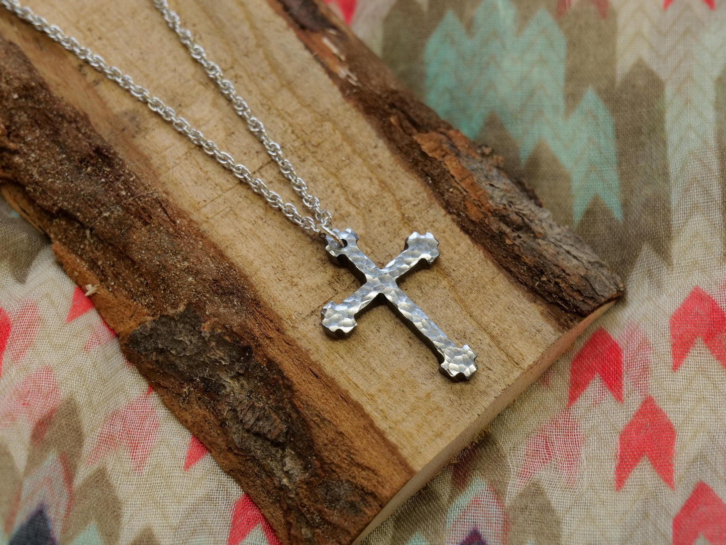 Hand Forged Steel Cross * Hammered Cross Pendant * Christian Gift for Men or Women * Forged Cross Necklace * Blocky Steel Necklace