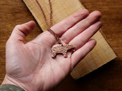 Copper Bear Necklace * Wildlife Pendant * Nature Jewelry for Men or for Women *Hammered Bear Necklace Gifts for Him or Her