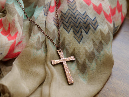 Hand Forged Copper Cross * Hammered Cross Pendant * Christian Gift for Men Women * Forged Cross Necklace * Handmade Tapered Copper Necklace