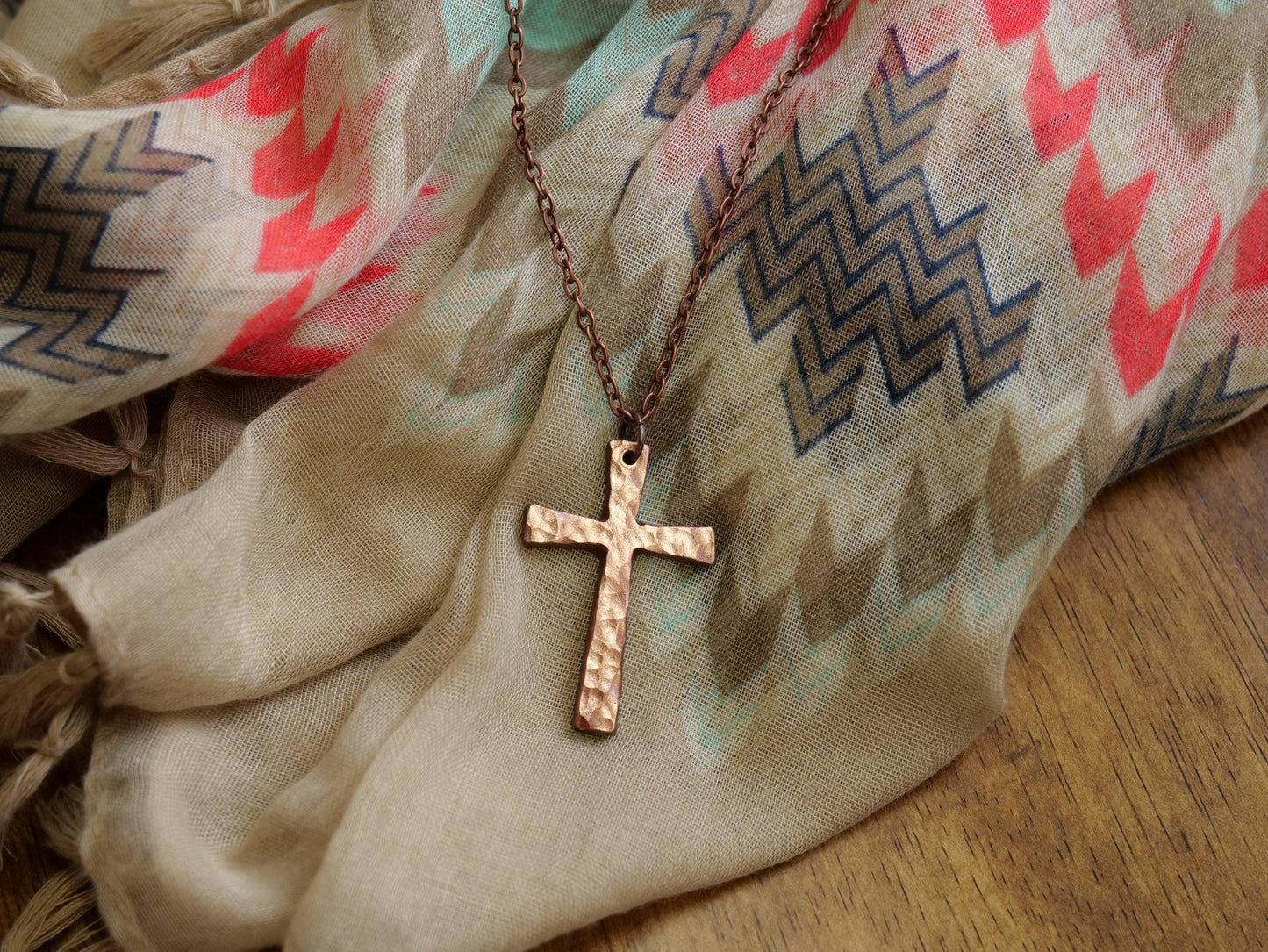Hand Forged Copper Cross * Hammered Cross Pendant * Christian Gift for Men Women * Forged Cross Necklace * Handmade Tapered Copper Necklace