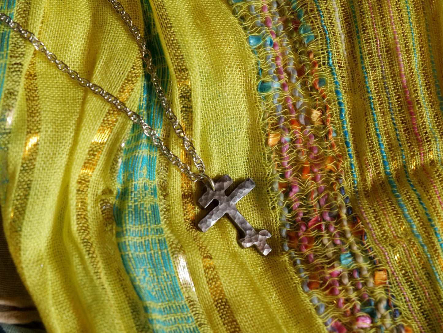 Forged Small Tri Bar Steel Cross Necklace * Hammered Orthodox Cross Pendant * Christian Gift for Men or Women * Forged Three Bar Cross