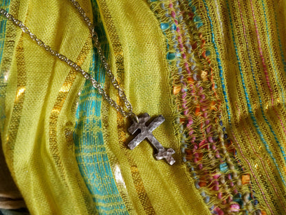 Forged Small Tri Bar Steel Cross Necklace * Hammered Orthodox Cross Pendant * Christian Gift for Men or Women * Forged Three Bar Cross