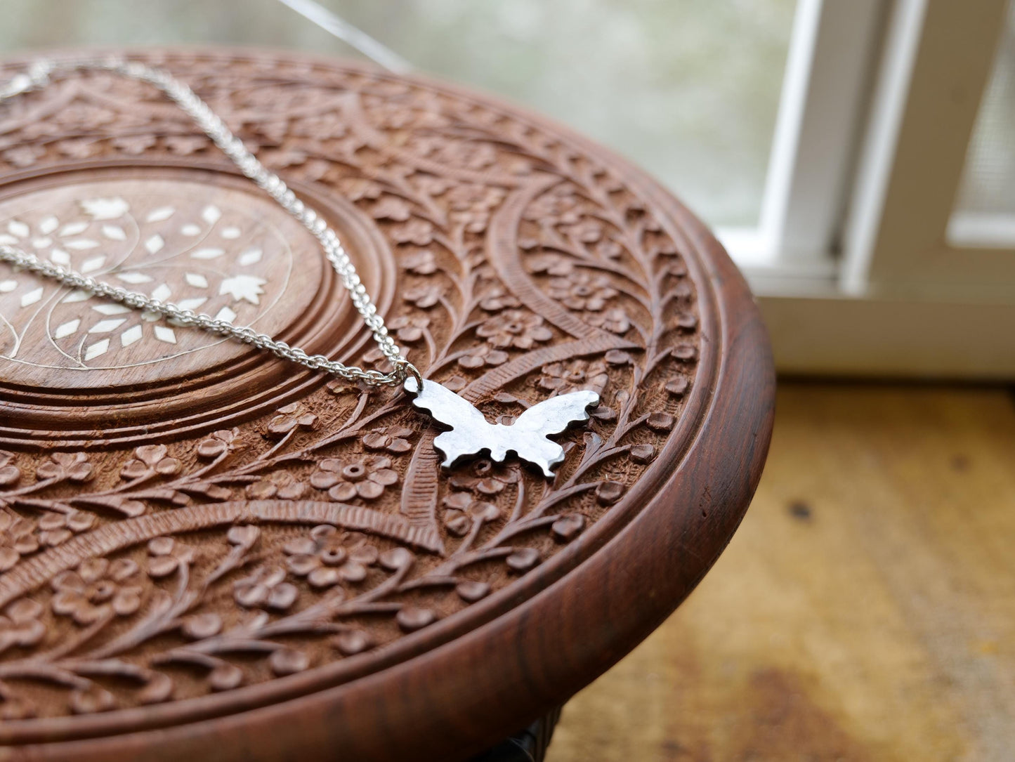 Forged Steel Butterfly Necklace * Hammered Butterfly Pendant * 7 Year Anniversary Gift * 7th Anniversary Gift for Her * Butterfly Style 2