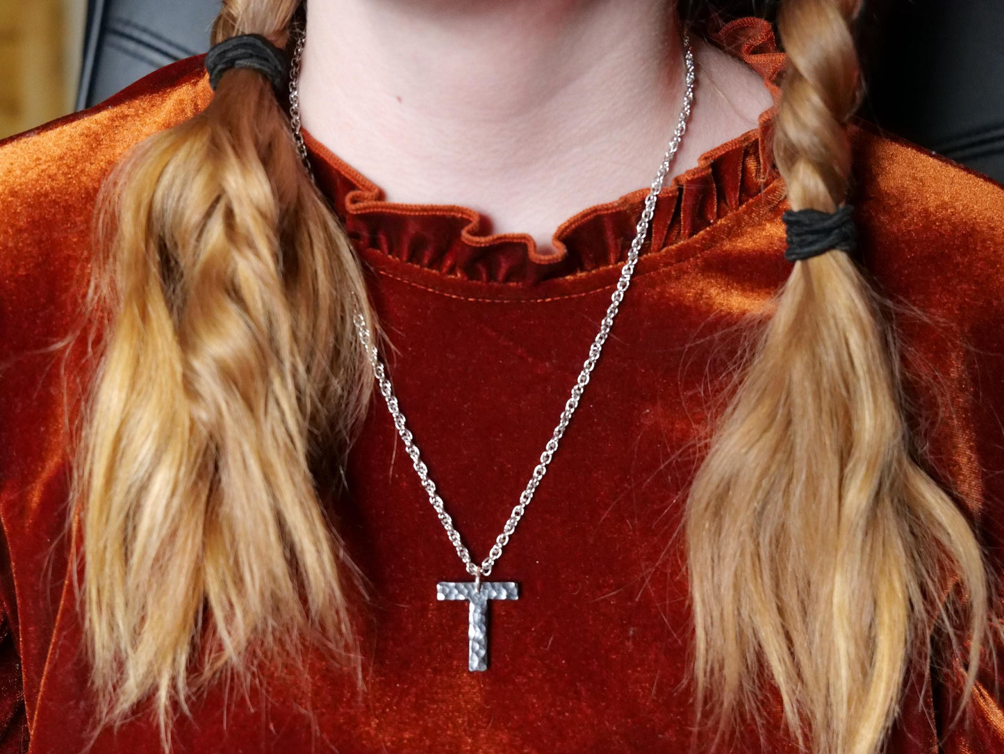 Hammered Steel Letter T Necklace * Tau Cross Necklace * St Anthony Cross Necklace * Forged Cross Necklace * Handmade Steel Necklace
