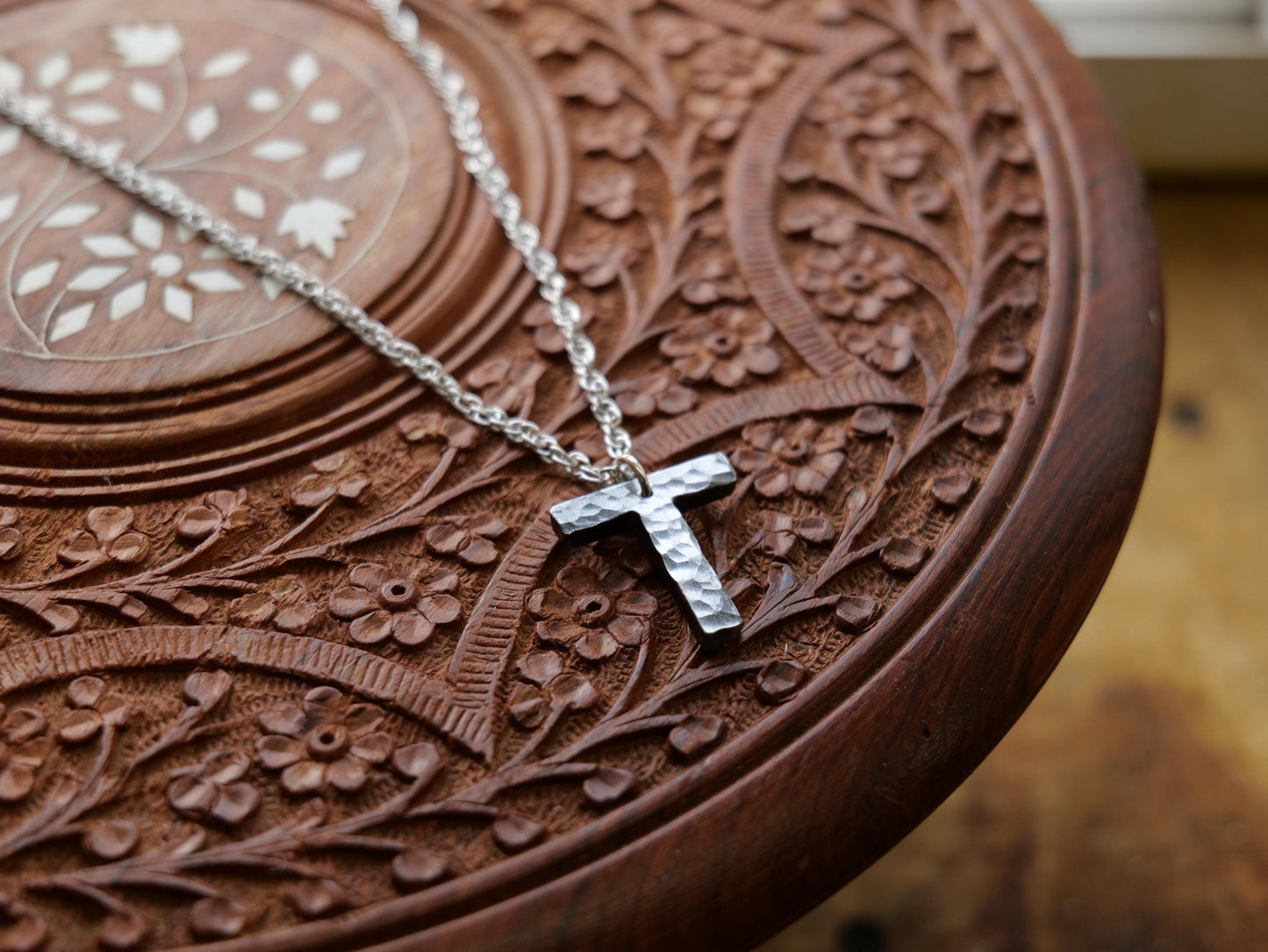 Hammered Steel Letter T Necklace * Tau Cross Necklace * St Anthony Cross Necklace * Forged Cross Necklace * Handmade Steel Necklace