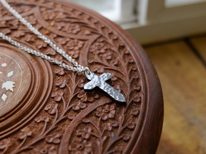 Hand Forged Pointed Steel Cross * Hammered Cross Pendant * Christian Gift for Men Women * Forged Cross Necklace * Handmade Steel Necklace