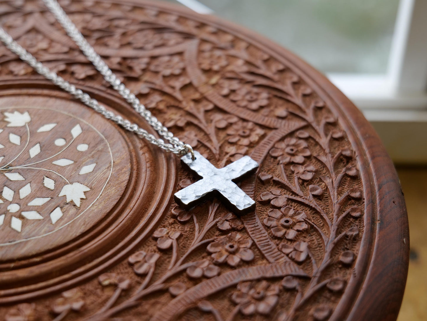 Hammered Steel Greek Cross Necklace * Steel Necklace * Plus Sign Pendant * Forged Cross Necklace * Handmade Steel Necklace
